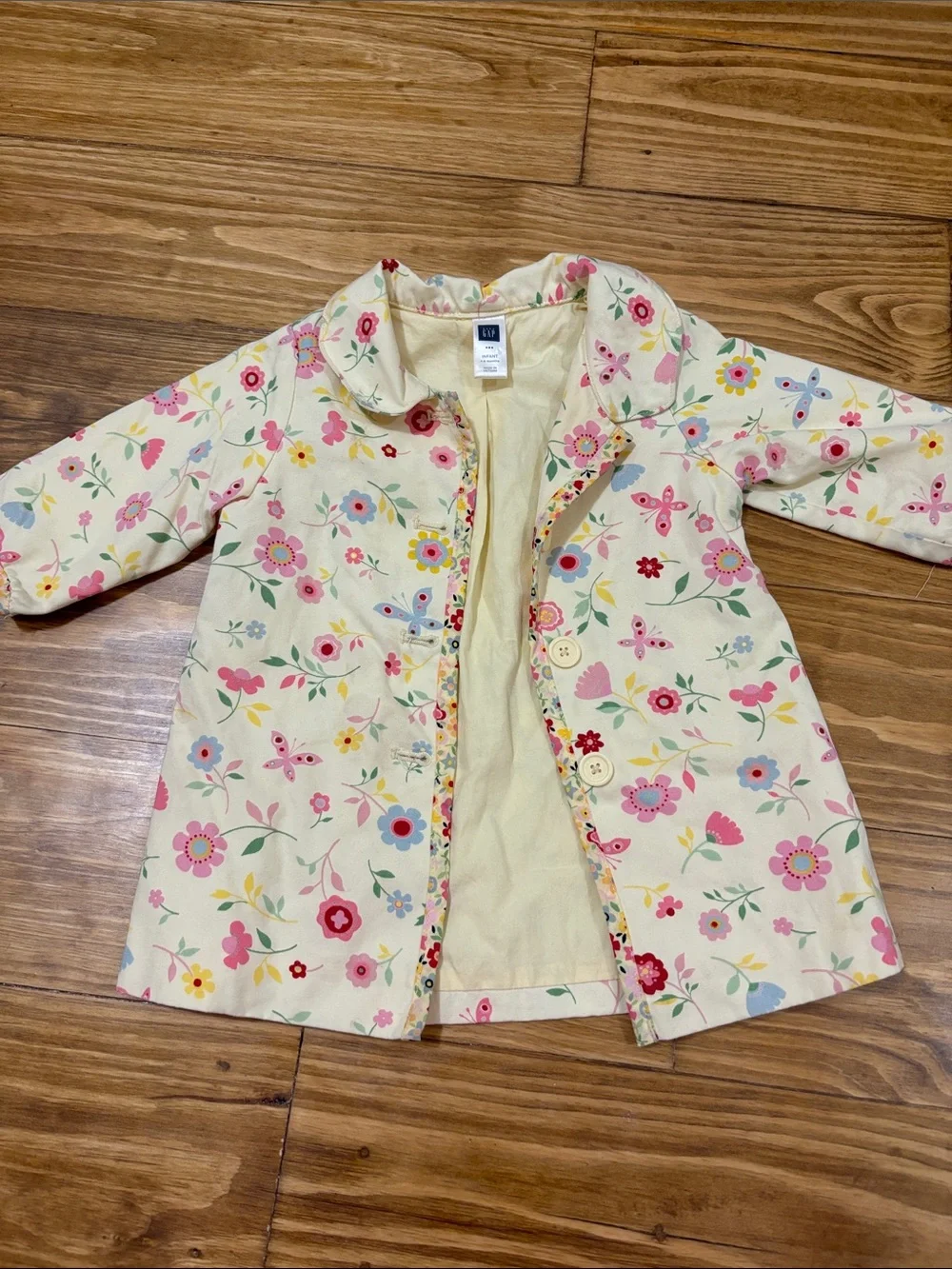 Baby Gap Infant 3-6 Month Butter Yellow Floral Button-Up 100% Cotton Jacket